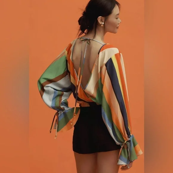 NWT Cinched Bell-Sleeve Blouse - Picture 5 of 5